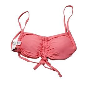 Aerie Ruched Bandeau Bikini Swim Top Beach Pink Size Small Lined Padded